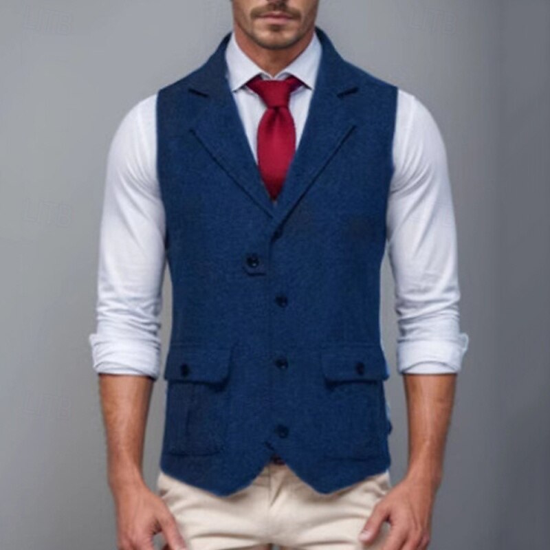 Men's Vest Gilet Vacation Daily Date Fashion Casual Spring &  Fall Buttons Pocket 75% Cotton Comfortable Plain Single Breasted One-button Lapel Regular Fit Burgundy Navy Blue Dark Green Khaki Vest