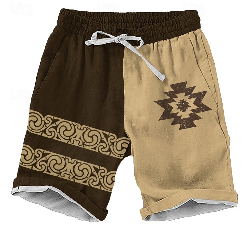 Men's Aztec Ethnic Shorts Beach Shorts Casual Shorts Mid Waist Vacation Streetwear Hawaiian Outdoor Casual Holiday Drawstring Side Pockets Designer Clothing Apparel