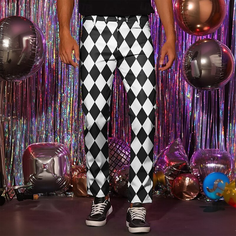 Men's Plaid / Check Rhombus Dress Pants Mid Waist Casual Outdoor Vacation Home Zipper Pocket Summer Spring Fall 3D Print Black Red Blue2