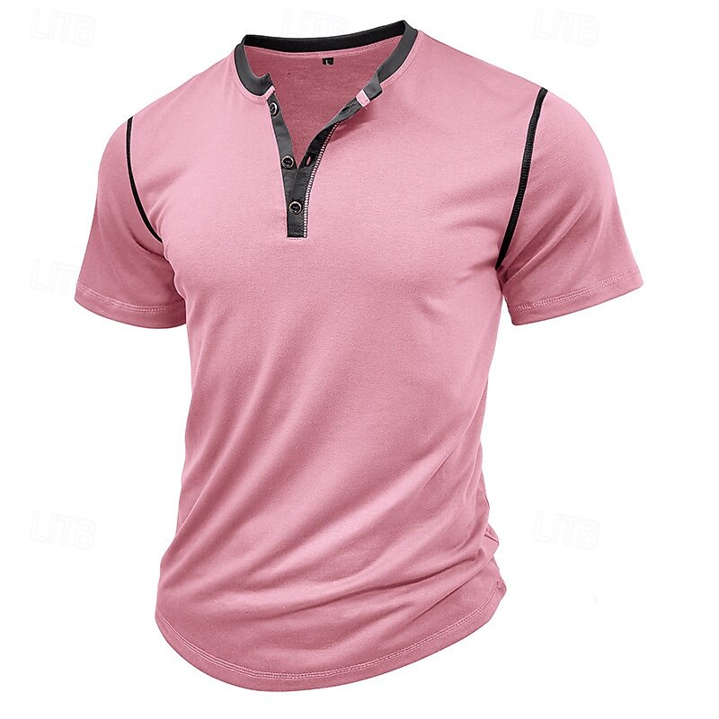 Men's T Shirt Henley Shirt Tee Short Sleeve Shirt Short Sleeve Henley Spring & Summer Color Block Fashion Designer Basic Patchwork Vacation Street Going out Wine Black White Top Tee for Men2