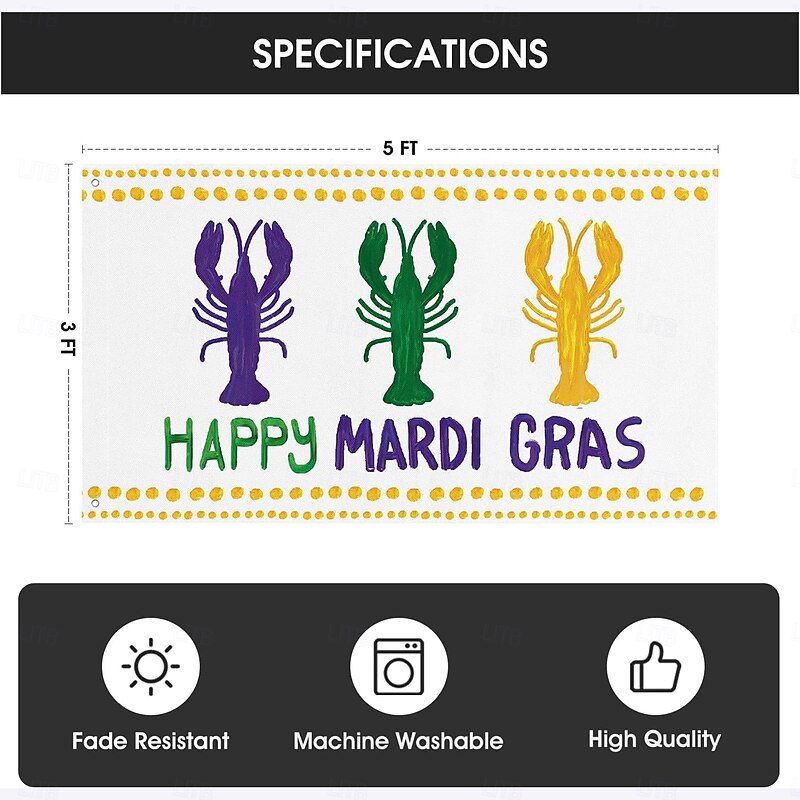 Carnival Mardi Gras Pole Flag Outdoor Patio Garden Flags Parade Banner Decor Party Supplies3