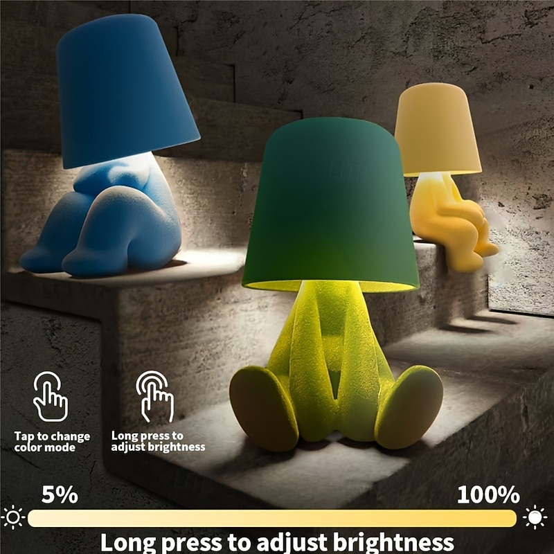 Fabric Cartoon Person Desk Lamp - USB Charging, Touch Dimming, Creative Night Light for Indoor Use4