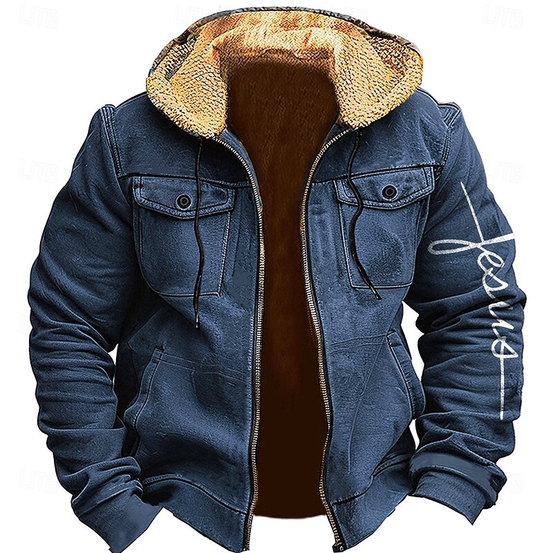 Men's Cross Fleece Hoodies Fashion Cool Long Sleeve Hooded Holiday Hunting Blue Brown Zipper Pocket Fall Winter Designer