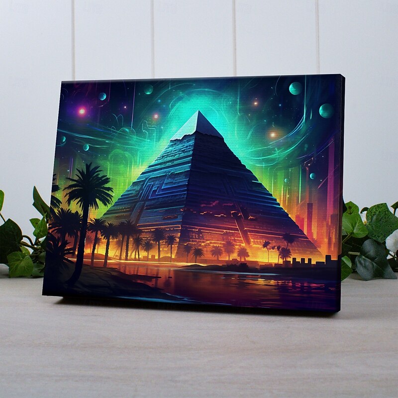Pyramid Trippy LED Canvas Wall Art LED Lighted Up Wall Decor 2AA Battery Operated Lighted Canvas Print LED Light Kitchen Bedroom or Home Decor3