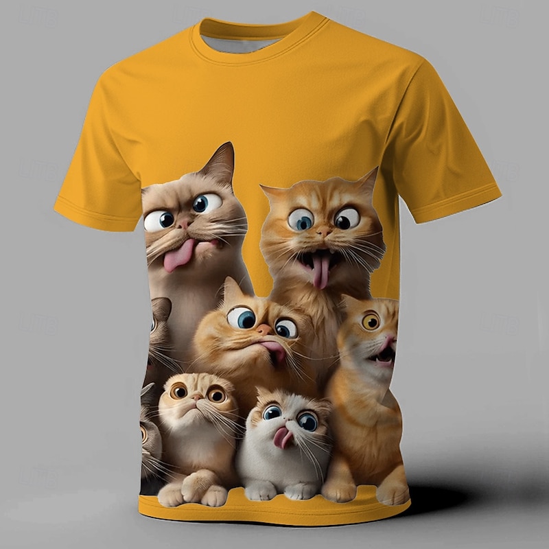 Men's Cat Funny T Shirt Short Sleeve T shirt 3D Print Crew Neck Shirt Exaggerated Designer Party Holiday Black White Yellow Summer Spring Clothing Apparel S M L XL XXL XXXL4