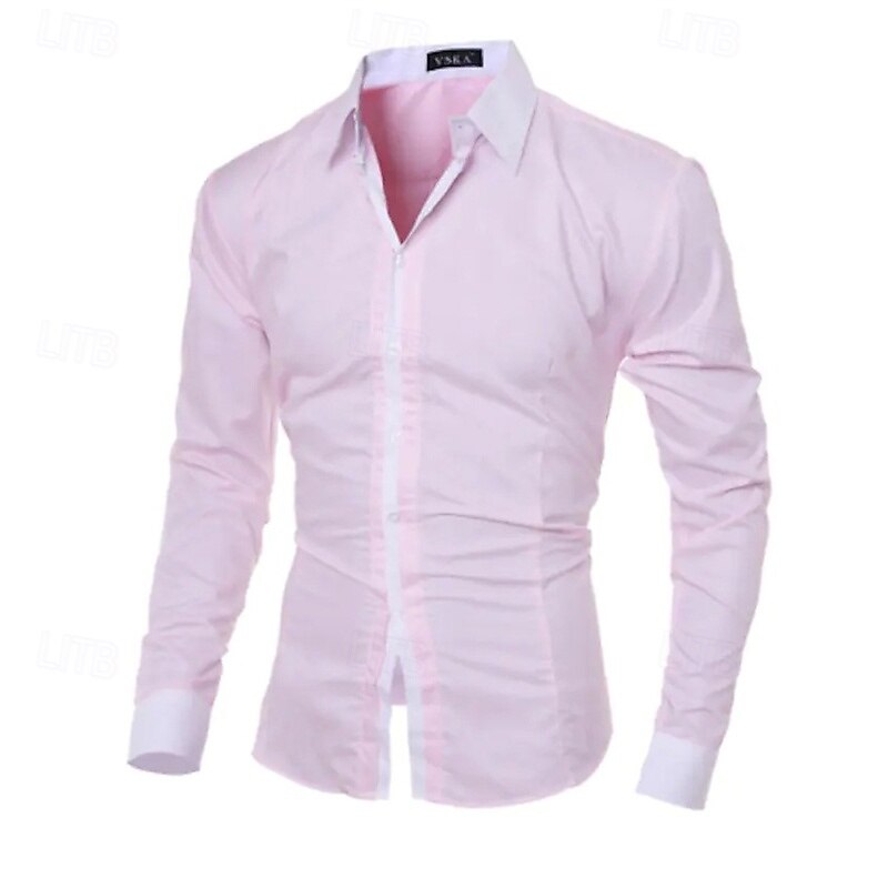 Men's Shirt Dress Shirt Button Up Shirt Color Block Wedding Party Black White Pink Light Sky Blue Long Sleeve Lapel Spring &  Fall Clothing Apparel4