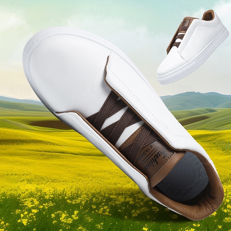 Men's White and Brown Lace-Up Casual Sneakers – Stylish Low-Top Shoes for Daily Wear and Urban Outfits4