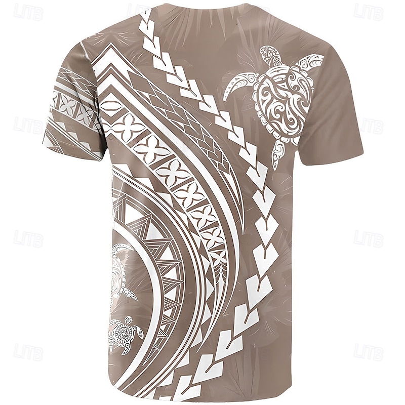Men's Turtle Maori T Shirt Short Sleeve T shirt 3D Print Crew Neck Shirt Fashion Ethnic Street Daily Khaki Summer Spring Clothing Apparel S M L XL XXL XXXL2