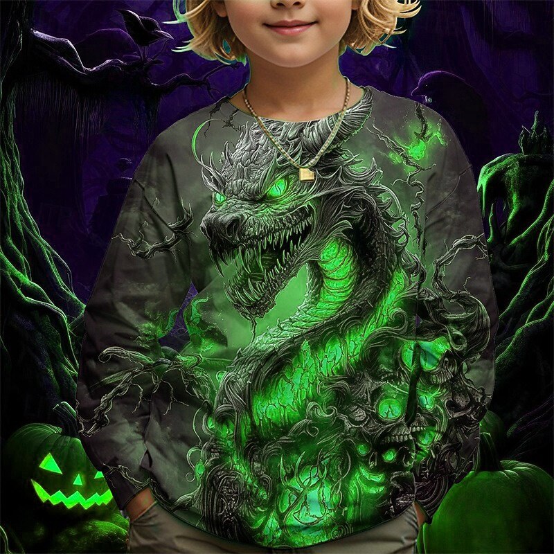 Boys' 3D Graphic Dragon T shirt Tee Long Sleeve Spring Fall Fashion Basic Kids 4-12 Years Crew Neck Outdoor Casual Daily Regular Fit4