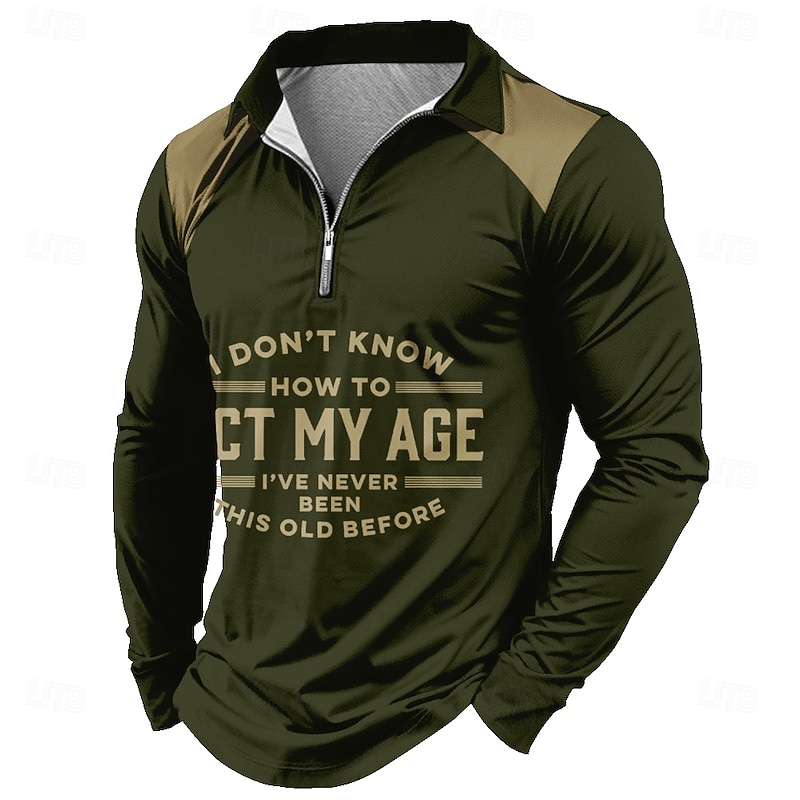 Men's Funny Aging Quote Long Sleeve Quarter-Zip Polo Shirt - "I've Never Been This Old Before"2