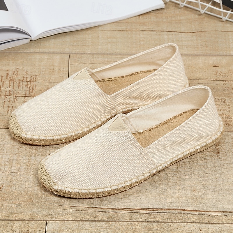 Men's Beige Canvas Espadrille Slip-On Shoes with Jute Rope Sole – Comfortable Summer Casual Footwear3