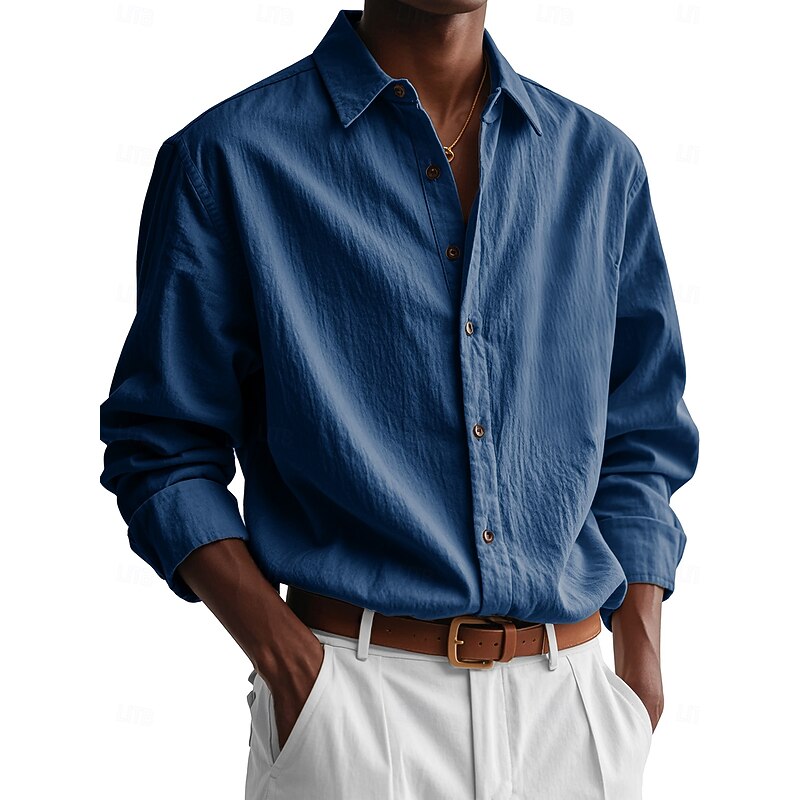 Men's Shirt Casual Shirt Button Up Shirt White Light Green Pink Navy Blue Dark Green Long Sleeve Solid Color Collar Daily Going out Clothing Apparel Fashion Casual Comfortable2