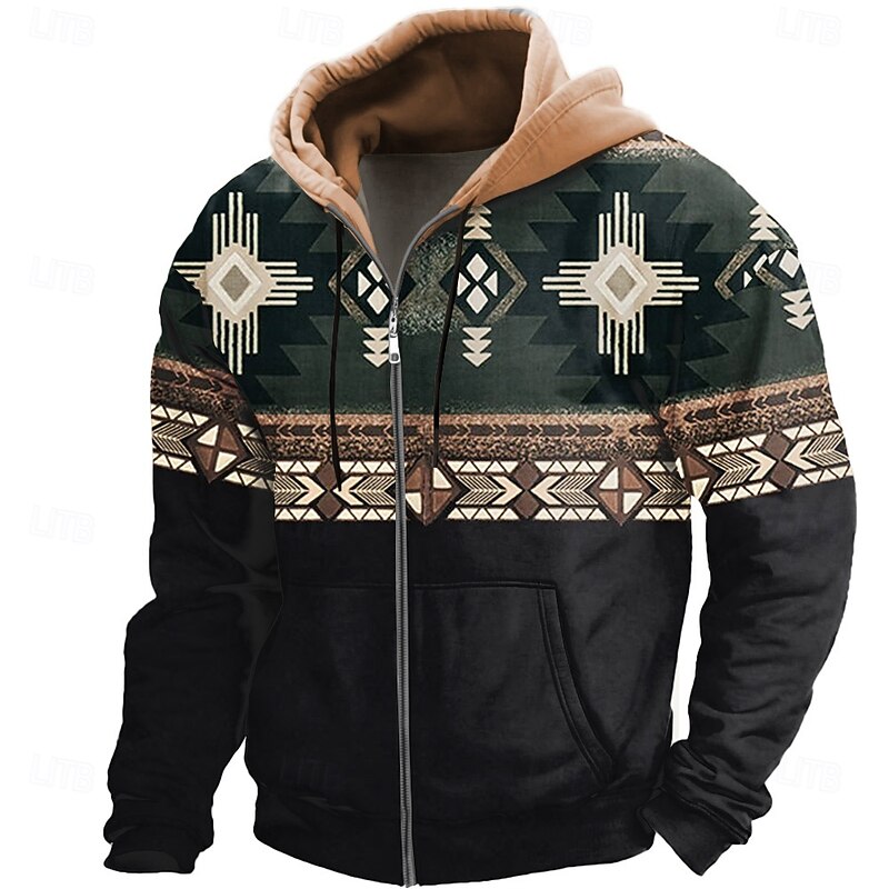 Men's Color Block Graphic Prints Hoodie Hoodies Sweatshirt Streetwear Designer Long Sleeve Hooded Sports & Outdoor Daily Sports Black Dark Green Zipper Print Spring &  Fall Designer2