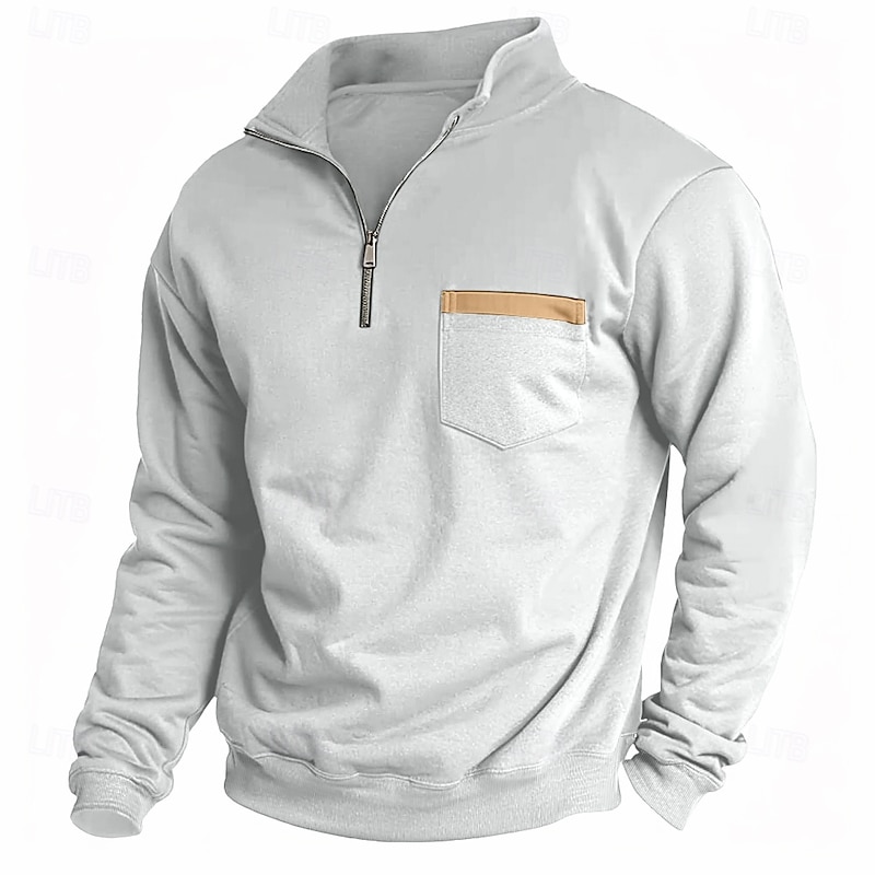 Men's Sweatshirt Quarter Zip Sweatshirt Black Army Green Red Navy Blue Light Grey Half Zip Plain Pocket Sports & Outdoor Daily Holiday Casual Tactical Spring &  Fall Clothing Apparel Hoodies2