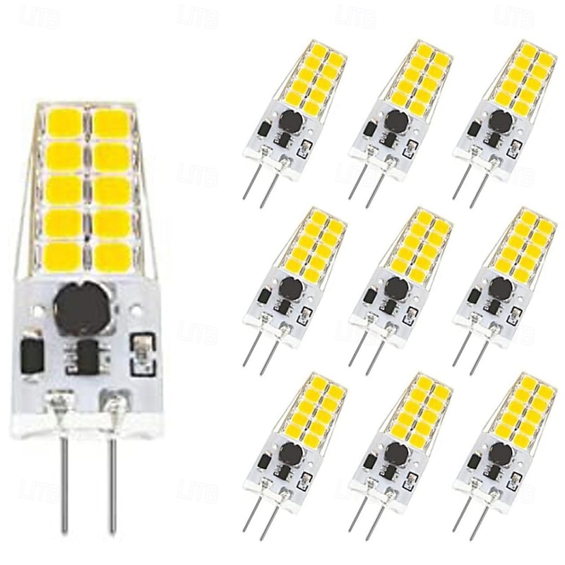 G4 Bi-Pin Base LED Light Bulbs 5W T3 JC Halogen Lamp Equivalent 30W AC/DC 12V 24V Dimmable LED Lights White Warm White for Chandelier Under Cabinet Lighting 10Pcs2