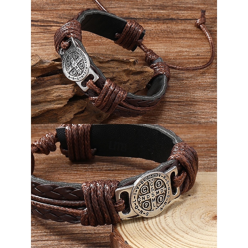 Men's Viking Style Leather Rope Bracelets with Compass Design, Adjustable Fit, and Norse Boho Aesthetic for Casual and Outdoor Wear4