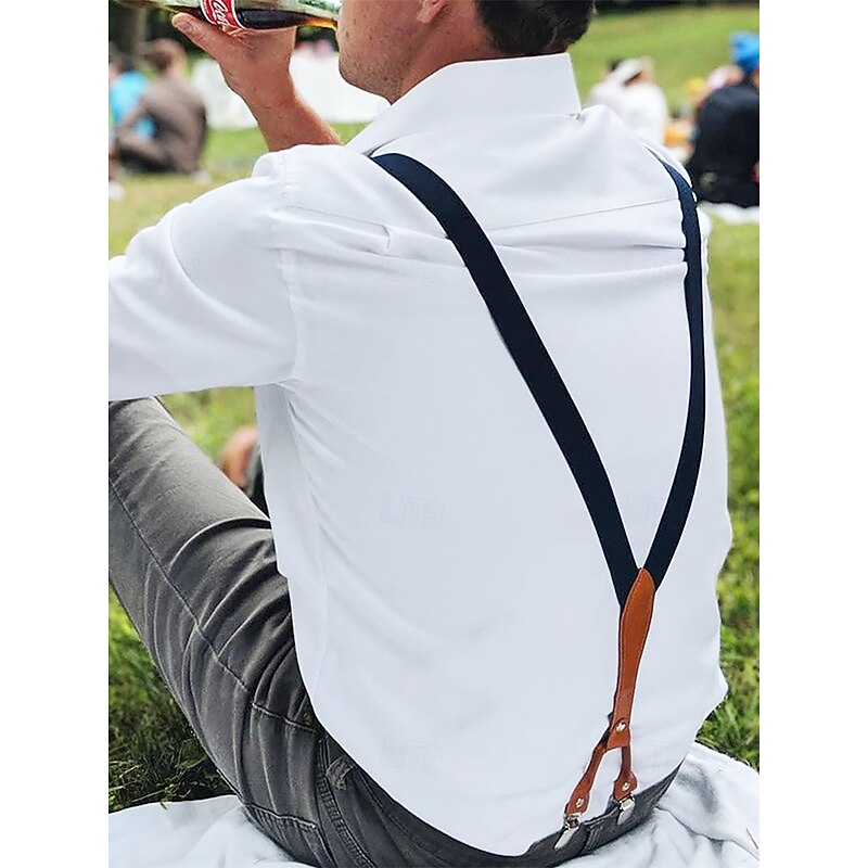 Adjustable Elastic Suspenders with Faux Leather Accents and Metal Clips – Classic Y-Back Design for Men, Perfect for Formal Events, Weddings, and Daily Wear3