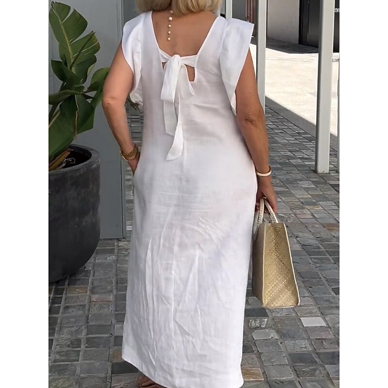 Women's Maxi Dress Linen-Inspired Dresses Casual Dress Tank Dress Stylish Basic Casual Vacation Daily Regular Fit Plain Sleeveless V Neck White Navy Blue Apricot Summer Spring4