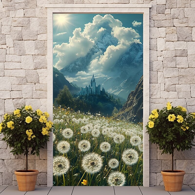 Landscape Door Decorations Door Covers Dandelions Castle Door Tapestry Door Curtain Decoration Backdrop Indoor/Outdoor Door Banner for Front Door Farmhouse4
