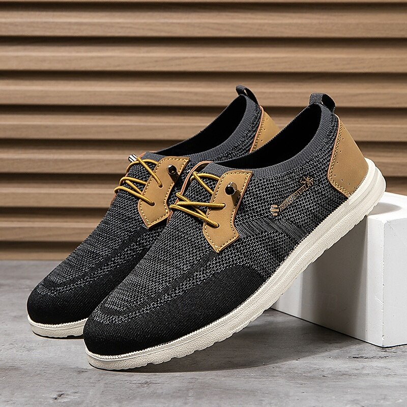 Men's Grey Knit Sport Shoes with Leather Accents and Lace-Up Design – Comfortable Casual & Outdoor Footwear 20