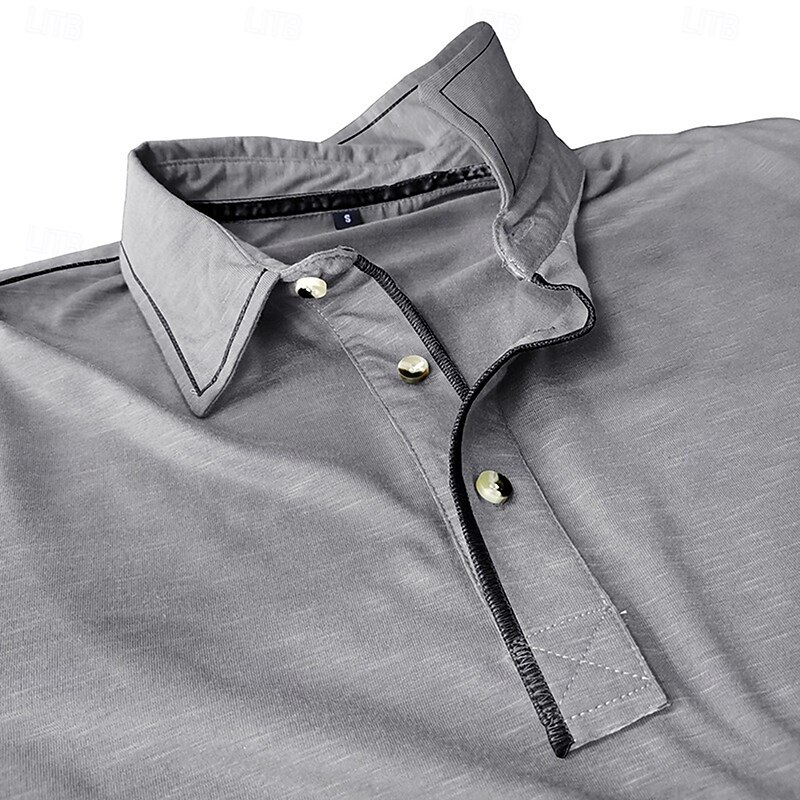 Men's Polo Shirts Golf Shirt Casual Holiday Lapel Long Sleeve Vacation Basic Plain Buttons Pocket Spring &  Fall Regular Fit White Yellow Blue Light Grey Army Green Polo Shirts3
