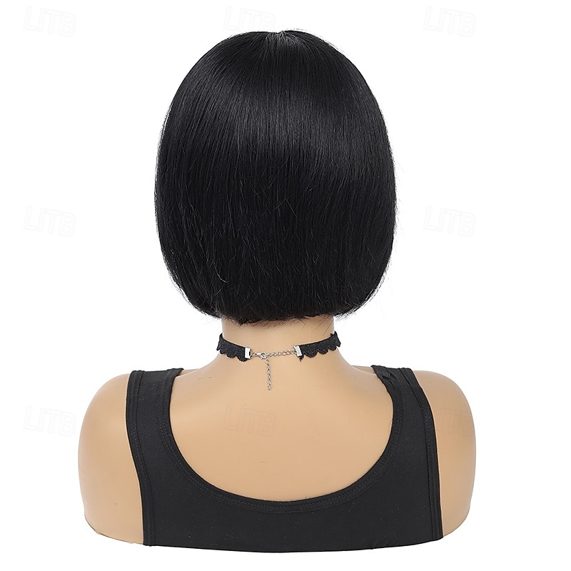Human Hair Wig Straight Bob Pixie Cut Natural Black Machine Made Capless Brazilian Hair All Natural Black #1B 6 inch Daily Wear2