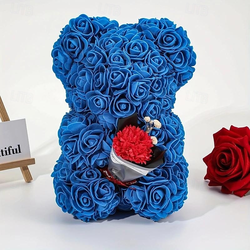 Artificial Rose Bear Flower Arrangement Mother's Day Gift- Foam Roses with Container for Mother's Day, Anniversary, Wedding, Birthday2
