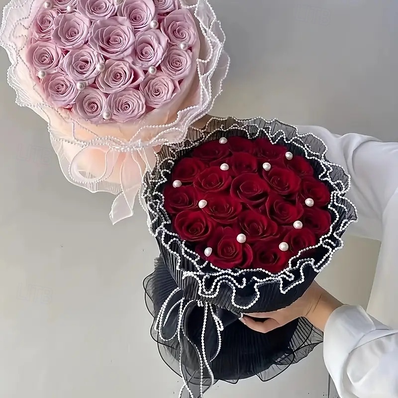 1 Roll Flower Wrapping Mesh with Pearls - Polyamide Florist Netting for Bouquet Packaging Valentine's Day Birthday Wedding Decor Gift Wrapping Supplies 15-inch - Main Image