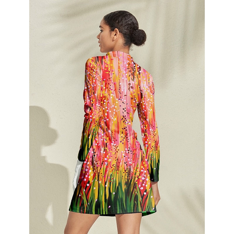 Women's Golf Dress Red Long Sleeve Ladies Golf Attire Clothes Outfits Wear Apparel2