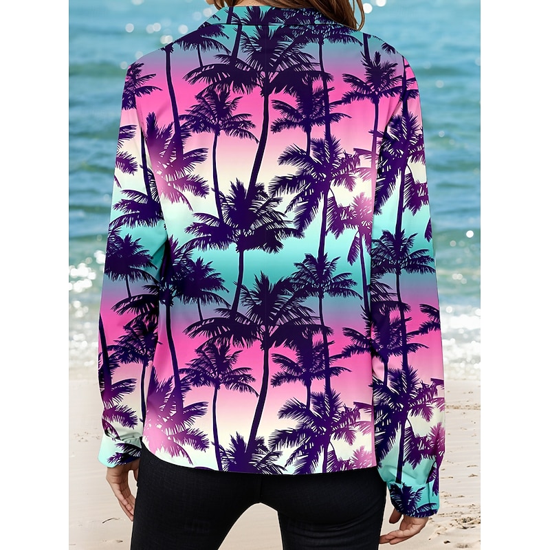 Women's Shirt Button Down Tunic Shirt Collar Long Sleeve Hawaiian Casual Ombre Regular Tops s Print Regular Fit Work Daily Purple Holiday Clothes Beach Wear2
