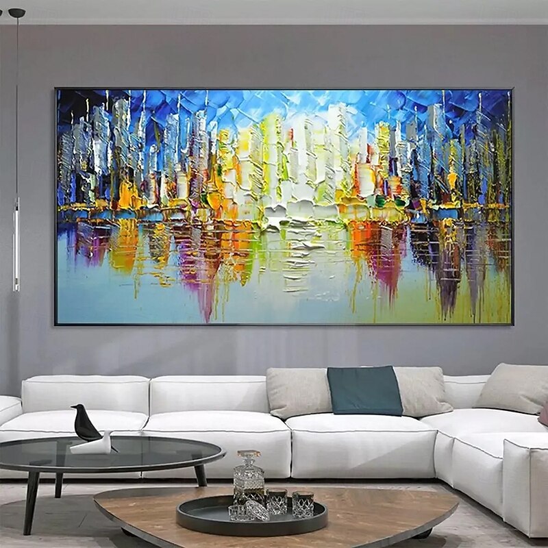 Mintura Handmade Texture City Landscape Oil Paintings On Canvas Wall Art Decoration Modern Abstract Picture For Home Decor Rolled Frameless Unstretched Painting2