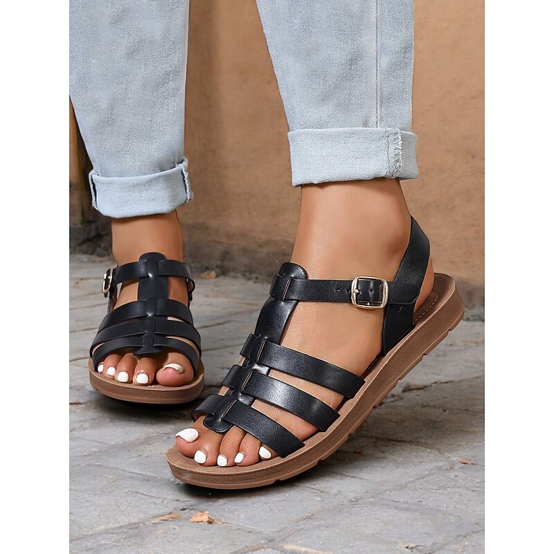 Women's Comfortable Black Gladiator Sandals Perfect for Beach Vacations and Casual Wear2