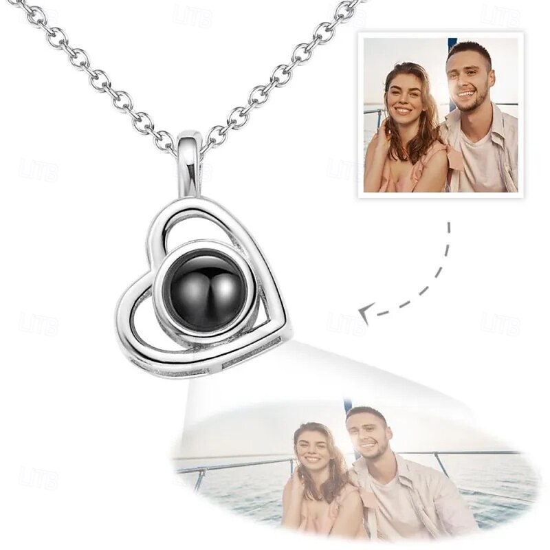 Personalized Projection Necklace Custom Best Gift for Mom for Women Heart-shaped Hollow Couple Theme Wedding Mother's Day Romantic Gifts for Girlfriend Wife Mom