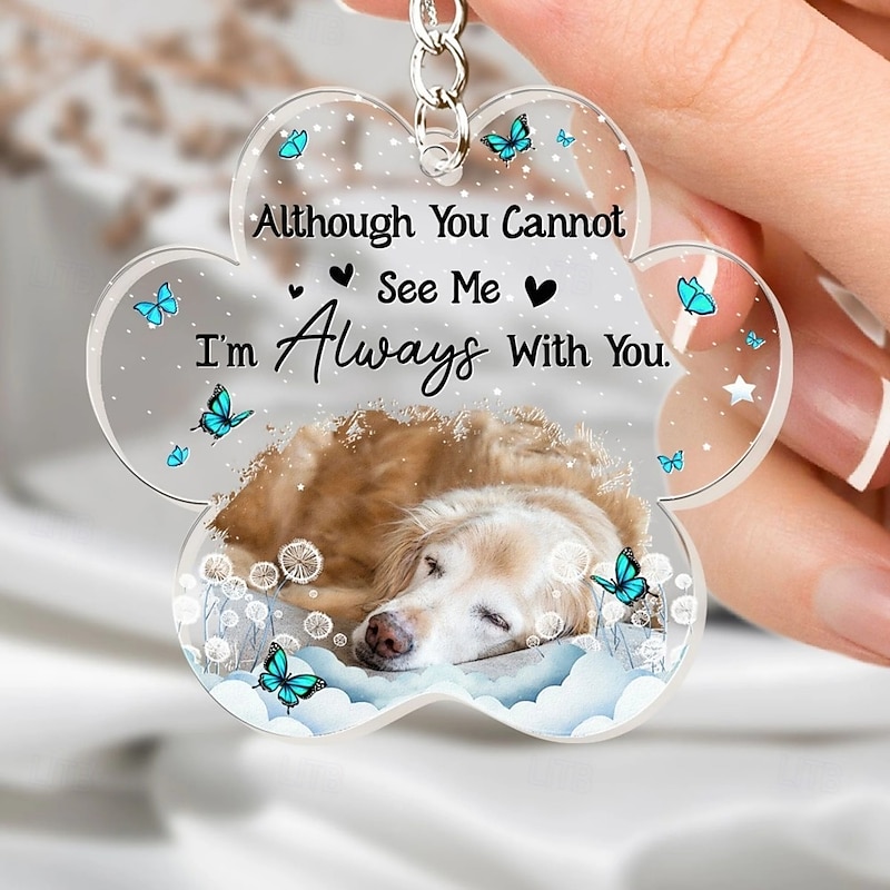 Personalized Acrylic Memorial Pet Photo Keychain, Custom Keychain Sympathy Keepsake for Loss of Loved One,Butterfly Shaped Memorial Gifts Remembrance Decoration - Bereavement Condolences Gifts