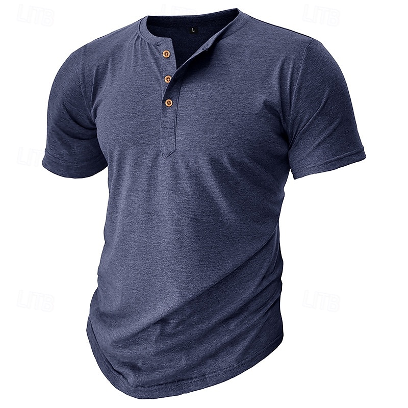 Men's T Shirt Henley Shirt Tee Top Short Sleeve Plain Fashion Designer Basic Button Up Henley Vacation Street Going out Spring & Summer Black White Light Green Henley T-Shirt2