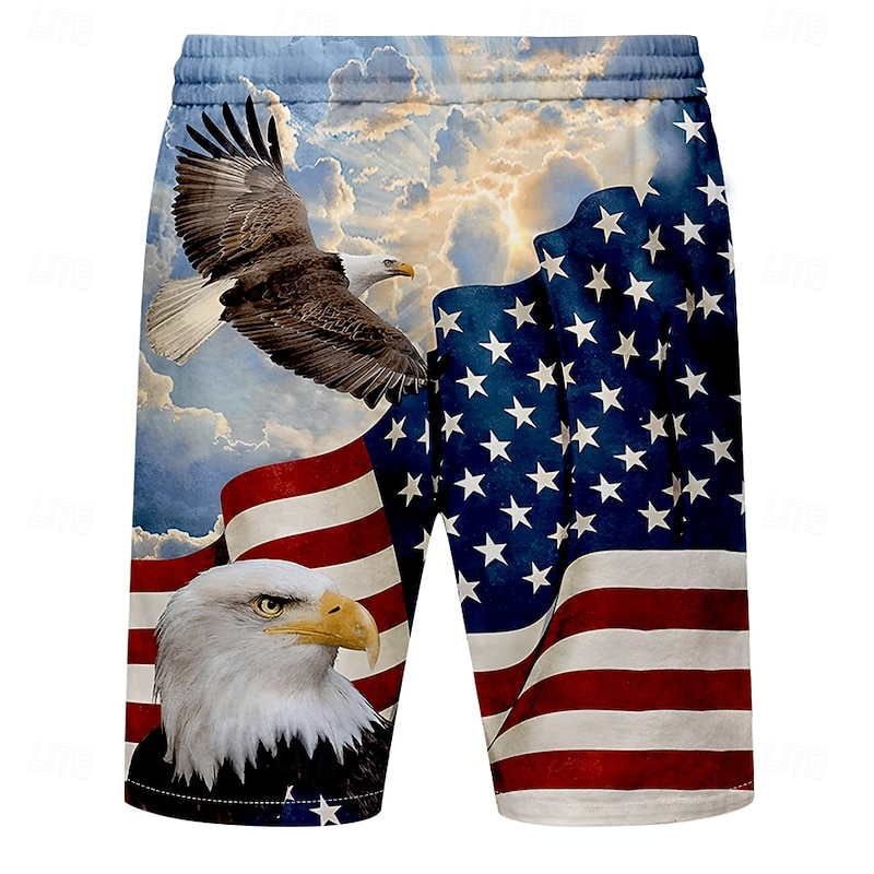 Men's American US Flag Eagle Patriotic Swim Trunks Swim Shorts Board Shorts Mid Waist Streetwear Hawaiian Casual Vacation Daily Holiday Drawstring Elastic Waist 3D Print Designer Clothing Apparel2