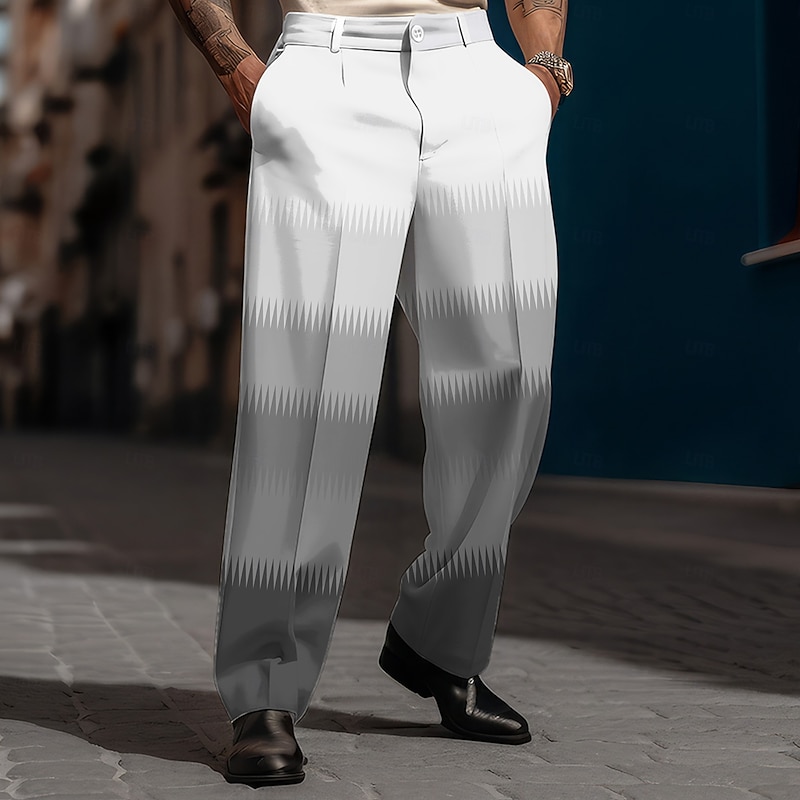 Men's Color Block Gradient Color Trousers Dress Pants Mid Waist Casual Vintage Retro Holiday Streetwear Dads Day Gifts Flat-Front Straight Leg Trousers Summer Spring Fall 3D Print Red Blue Gray2