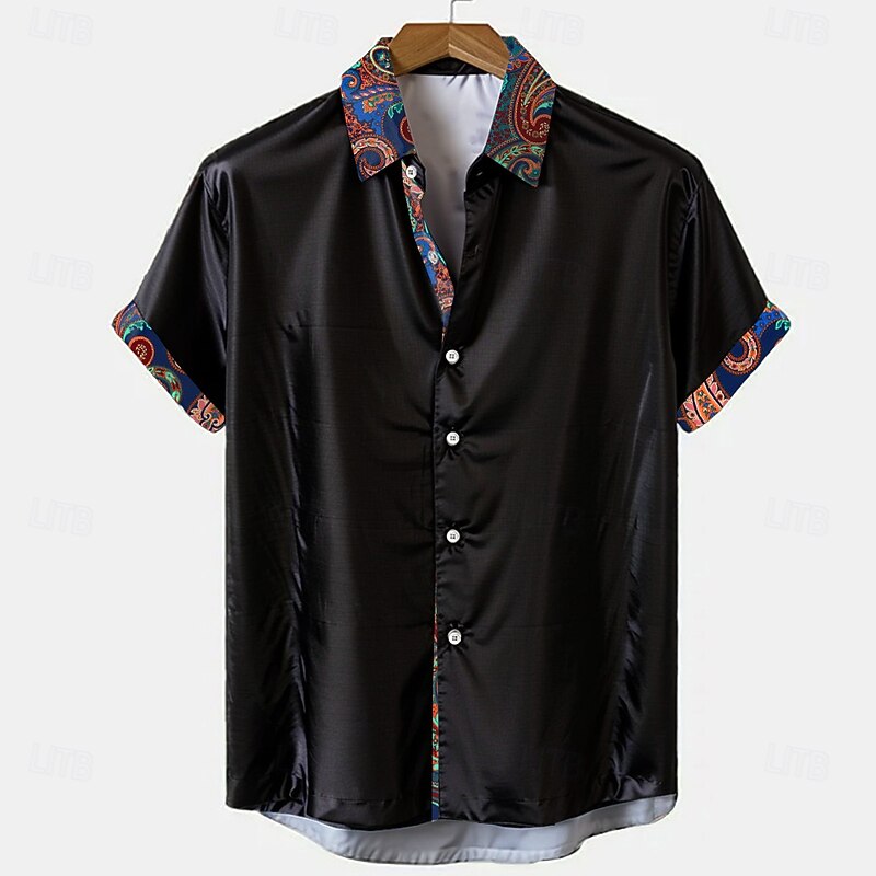 Men's Floral Button Up Shirt Short Sleeve Fashion Casual Party Casual Summer Spring Turndown Button Up Black Blue