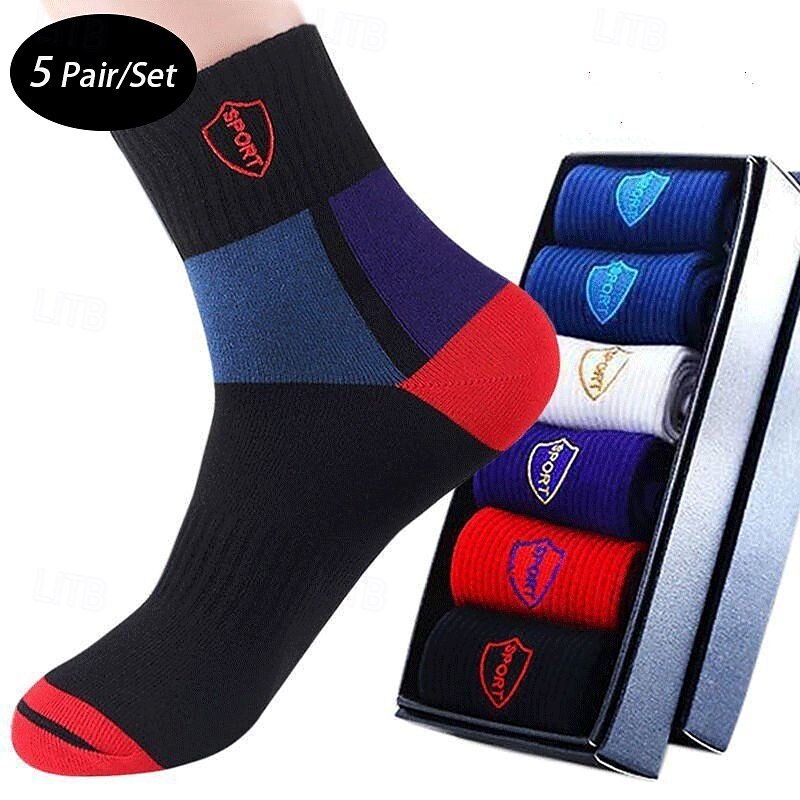Men's 5 Pairs Multi Packs Socks Crew Socks Running Socks Casual Socks Rainbow Color Color Block Vacation Sports & Outdoor Daily Basic Medium Spring Fall Fashion Casual