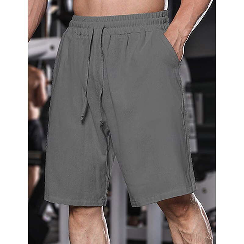 Men's Shorts Linen Shorts Summer Shorts Beach Shorts Baggy Shorts Drawstring Elastic Waist Plain Comfort Breathable Knee Length Yoga Running Gym Casual Athleisure Black Sky Blue3