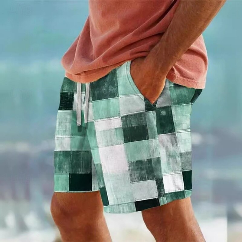 Men's Swim Trunks Swim Shorts Board Shorts Bathing Suit Drawstring with Pockets Swimming Surfing Beach Water Sports Plaid Summer Spring4