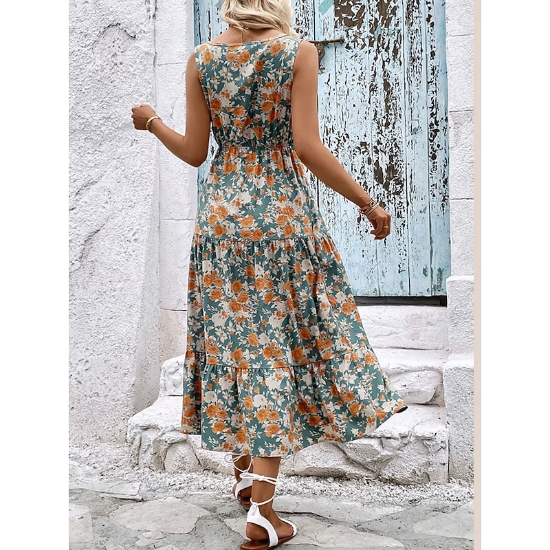 Women's Midi Dress Casual Dress Boho Chic Dresses Tank Dress Bohemia Stylish Casual Vacation Daily Beach Loose Fit Graphic Sleeveless V Neck Black Blue Summer Spring2