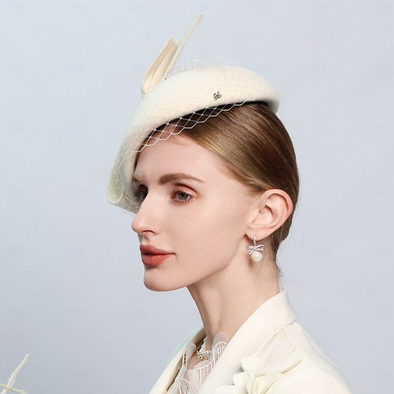 Hats 100% Wool Beret Hat Saucer Hat Wedding Tea Party Elegant Wedding With Bowknot Pure Color Headpiece Headwear3