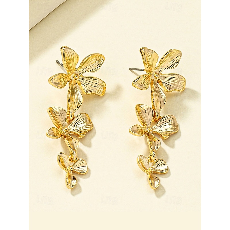 Women's Gold Floral Drop Earrings, Lightweight Statement Jewelry for Weddings, Parties, and Elegant Occasions3