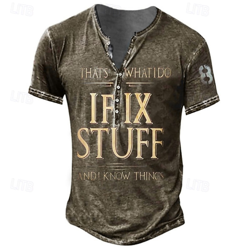 Men's Graphic Letter I Fix Stuff Henley Shirt Funny Tee Shirt Short Sleeve Sports Lightweight Comfortable Street Daily Sports Summer Army Green Black Red Navy Blue Khaki Henley Henley T-Shirt3