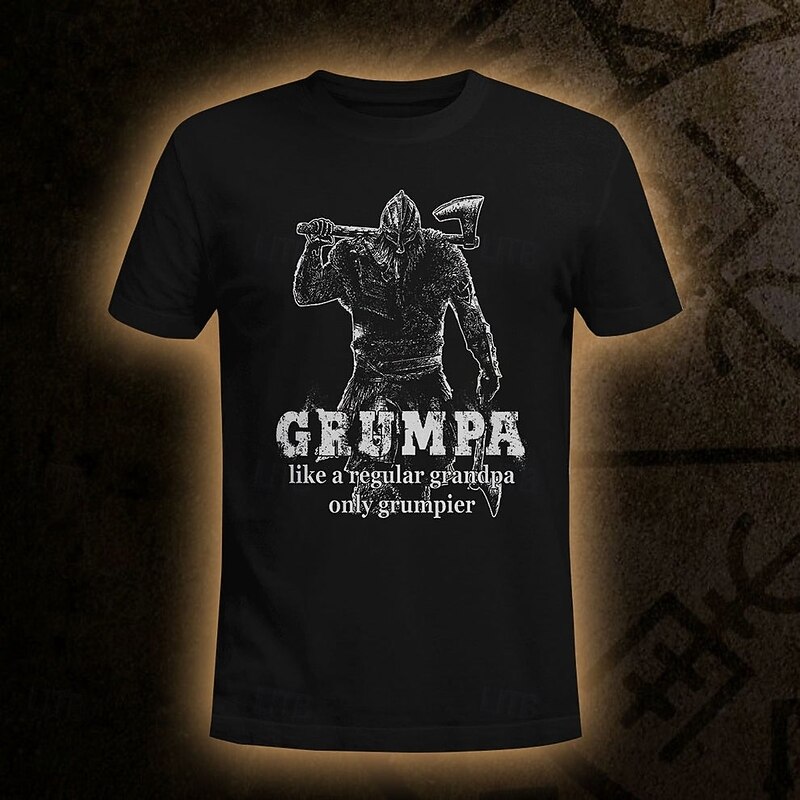 Men's Vintage Viking Grandpa T Shirt Tee Top 100% Cotton Short Sleeve Graphic Shirt Black Comfortable Tee Vacation Street Fashion Designer Clothing2
