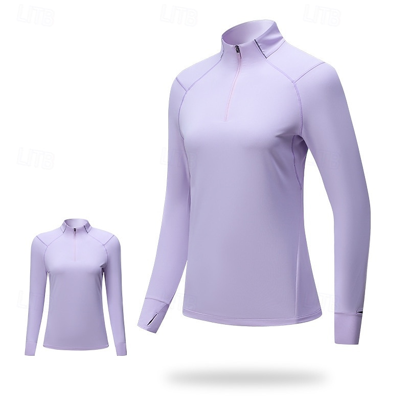 Women's Running T-Shirt Quarter Zip Long Sleeve Tee Tshirt Casual Athleisure Fall Solid Colored Quick Dry Soft Breathable Gym Workout Walking Jogging Sportswear Activewear Black Navy Blue Purple2