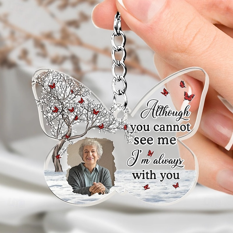 Personalized Acrylic Memorial Photo Keychain, Custom Keychain Sympathy Keepsake for Loss of Loved One,Butterfly Shaped Memorial Gifts Remembrance Decoration - Bereavement Condolences Gifts