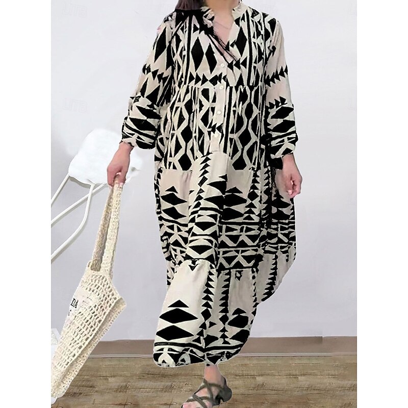 Women's Maxi Dress Casual Dress Boho Chic Dresses Bohemia Cute Stylish Vacation Daily Beach Loose Fit Graphic Short Sleeve V Neck Black Red Blue Summer Spring Fall3