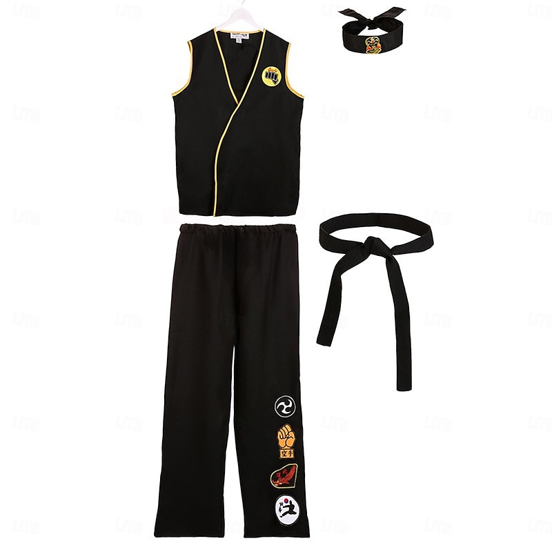 Cobra Kai Karate Kid Outfits Masquerade Men's Women's Boys Movie Cosplay Sports Cosplay Black Top Pants Waist Belt Carnival Children's Day Masquerade Girls' World Book Day Costumes3